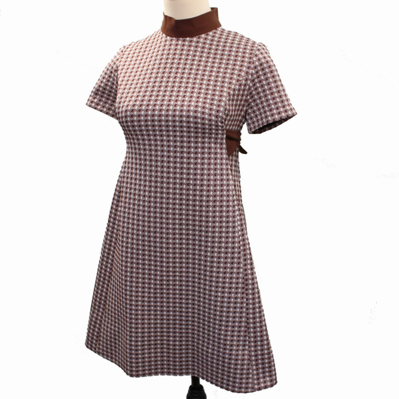 VTG 1960s Houndstooth Babydoll Empire Shift Dress - Picture 3 of 4
